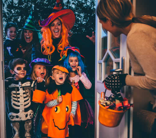 Halloween-themed illustration with pumpkins and seasonal decorations